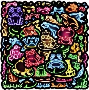 2/$10  25 Piece Glow In The Dark Colorful Frog Neon Sticker Set